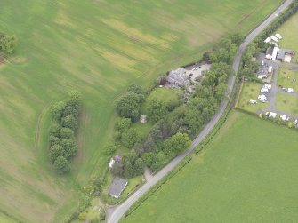 Oblique aerial view of Duncrub House dovecot, taken from the ESE.