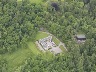 Oblique aerial view of Invermay House stables, taken from the SSW.