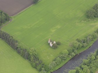 Oblique aerial view of Innerpeffray Castle, taken from the SW.