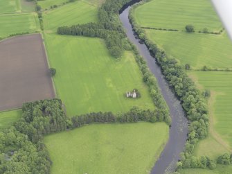 Oblique aerial view of Innerpeffray Castle, taken from the W.