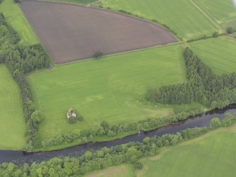 Oblique aerial view of Innerpeffray Castle, taken from the SSE.
