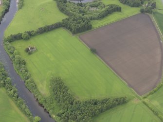 Oblique aerial view of Innerpeffray Castle, taken from the E.