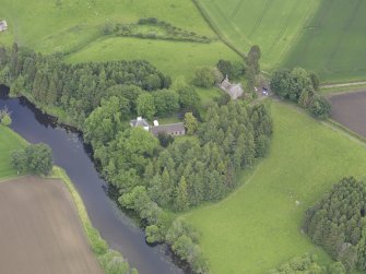 Oblique aerial view of Innerpeffray chapel and burial ground, taken from the SSW.