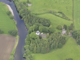 Oblique aerial view of Innerpeffray chapel and burial ground, taken from the S.