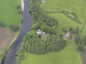 Oblique aerial view of Innerpeffray chapel and burial ground, taken from the SSE.