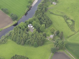 Oblique aerial view of Innerpeffray chapel and burial ground, taken from the SE.