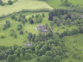 Oblique aerial view of Monzie Castle, taken from the NNW.