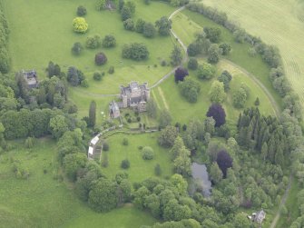 Oblique aerial view of Monzie Castle, taken from the SW.
