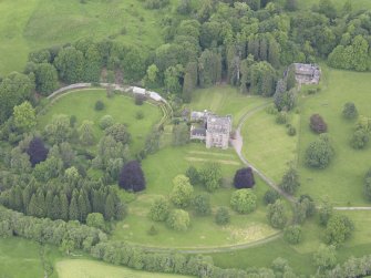 Oblique aerial view of Monzie Castle, taken from the SE.