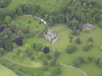 Oblique aerial view of Monzie Castle, taken from the ESE.