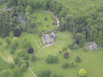 Oblique aerial view of Monzie Castle, taken from the ENE.