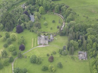 Oblique aerial view of Monzie Castle, taken from the NE.
