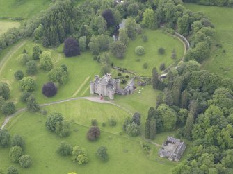 Oblique aerial view of Monzie Castle, taken from the NNE.