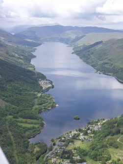 General oblique aerial view of St Fillans with Loch Earn in the background, taken from the E.