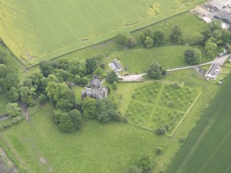 Oblique aerial view of Elcho Castle, taken from the NNW.