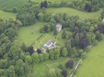 Oblique aerial view of Balthayock Castle, taken from the NNE.