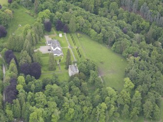 Oblique aerial view of Balthayock Castle, taken from the WSW.