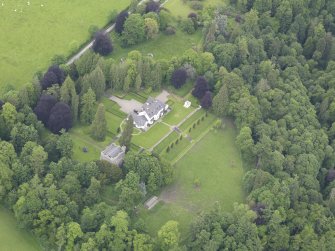 Oblique aerial view of Balthayock Castle, taken from the SSW.