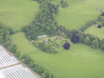 Oblique aerial view of Inchyra House walled garden, taken from the SW.