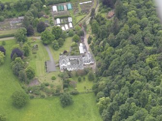 Oblique aerial view of Glendoick House, taken from the ENE.