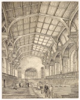 Drawing showing Interior view of the debating chamber in Edinburgh University Union, Teviot Place
