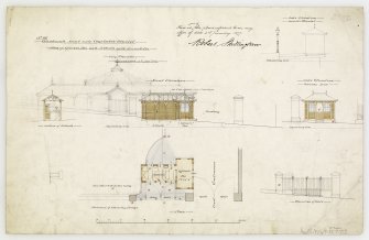 Drawing showing plan, elevations and sections of the Fruit and Vegetable Market, Edinburgh.
Inscribed: ' Plan of Officer's box and tolbooths with turnstiles. City Chambers. Edinburgh 15th Dec 1876'. 
Contract drawing dated 2 January 1877, signed Robert Shillingham