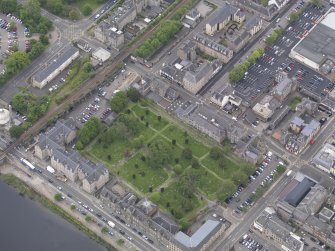 Oblique aerial view of Greyfriars Burial Ground, taken from the ENE.