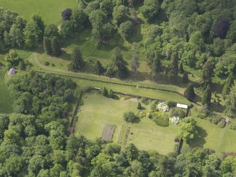 Oblique aerial view of Doune Park Country House walled garden, taken from the ENE.