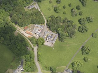 Oblique aerial view of Doune Park Stable Block, taken from the SSW.