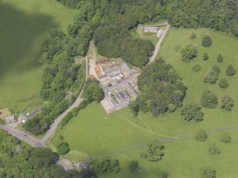 Oblique aerial view of Doune Park Stable Block, taken from the S.