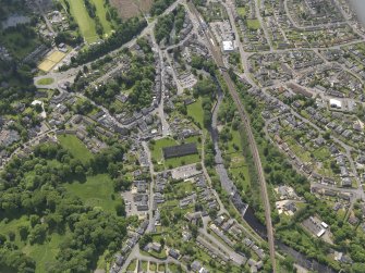 General oblique aerial view of Dunblane centred on Dunblane Cathedral, taken from the N.