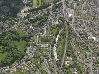 General oblique aerial view of Dunblane centred on Dunblane Cathedral, taken from the NNW.