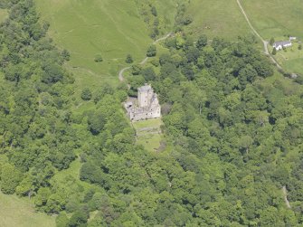 Oblique aerial view of Castle Campbell, taken from the S.