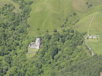 Oblique aerial view of Castle Campbell, taken from the SE.