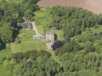 Oblique aerial view of Cleish Castle, taken from the SE.