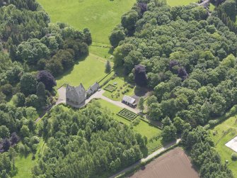 Oblique aerial view of Cleish Castle, taken from the N.