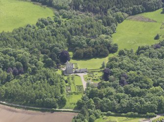 Oblique aerial view of Cleish Castle, taken from the NW.