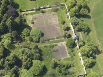 Oblique aerial view of Blair Adam Country House walled garden, taken from the E.