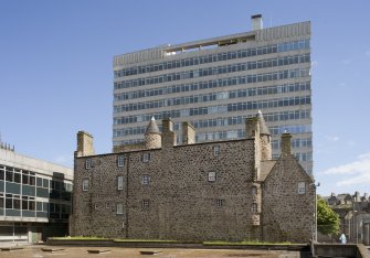 View from north west across car park roof to St Nicholas House and Provost Skene's House.