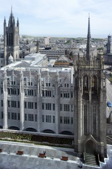 View of Greyfriars and Marischal College spires from St Nicholas House.