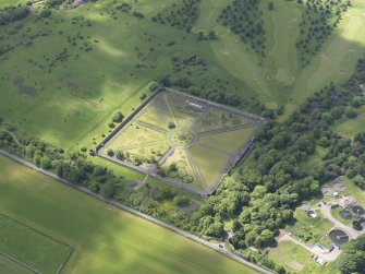 Oblique aerial view of Amisfield Park walled garden, taken from the NE.