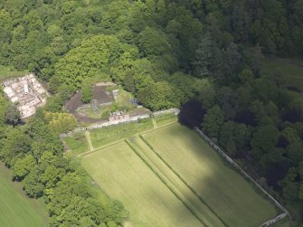 Oblique aerial view of Yester House walled garden, taken from the SSE.
