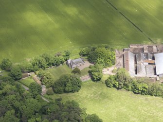 Oblique aerial view of Halls Farmstead, taken from the SSW.