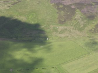 Oblique aerial view of Gamelshiel Tower House, taken from the SSE.