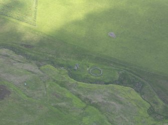 Oblique aerial view of Gamelshiel Tower House, taken from the NNW.