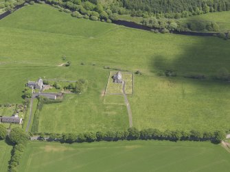 Oblique aerial view of Cranshaws Parish Church, taken from the WSW.