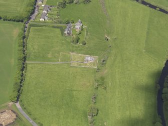 Oblique aerial view of Cranshaws Parish Church, taken from the SSE.