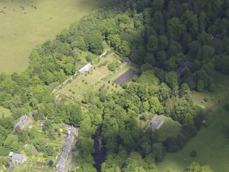 Oblique aerial view of Longformacus Parish Church, taken from the SSW.