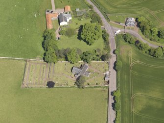 Oblique aerial view of Spott Parish Church, taken from the SW.