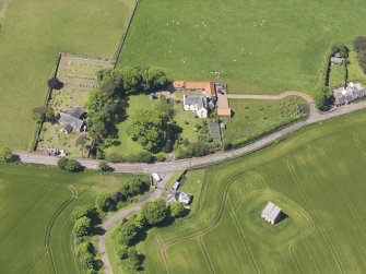 Oblique aerial view of Spott House Dovecot, taken from the SE.